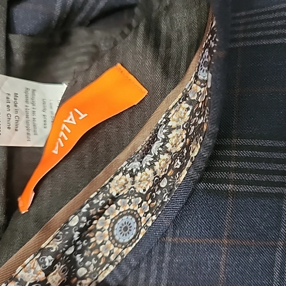 Tallia Mens Suit Pants 34x32 Navy Gray Burgundy Plaid Slim Fit Flat Front